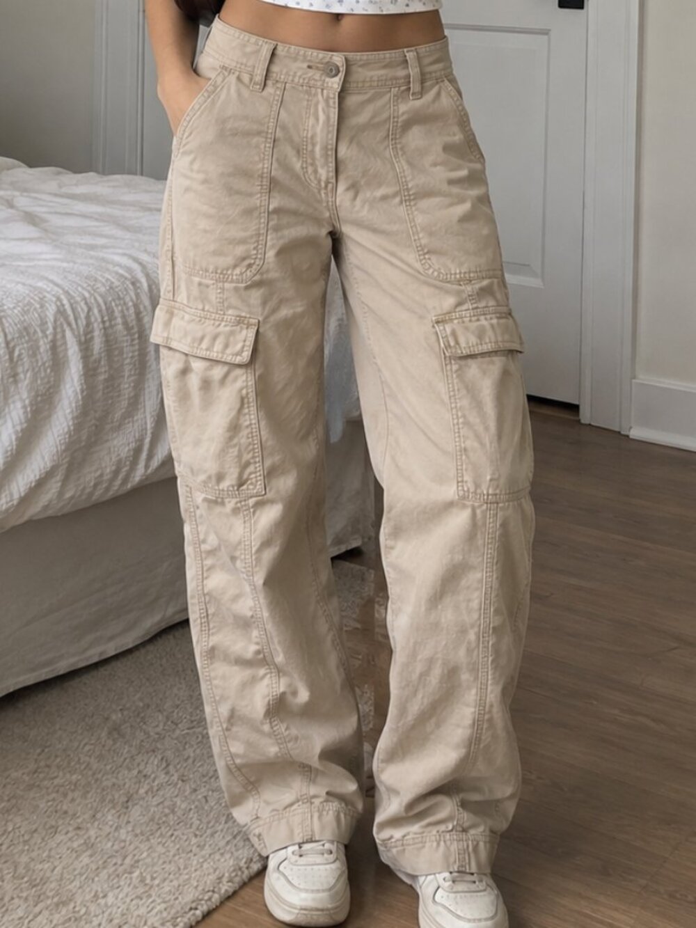 Abercrombie & Fitch Cargo Pants Women 27/4 Beige Utility Y2K Straight Leg